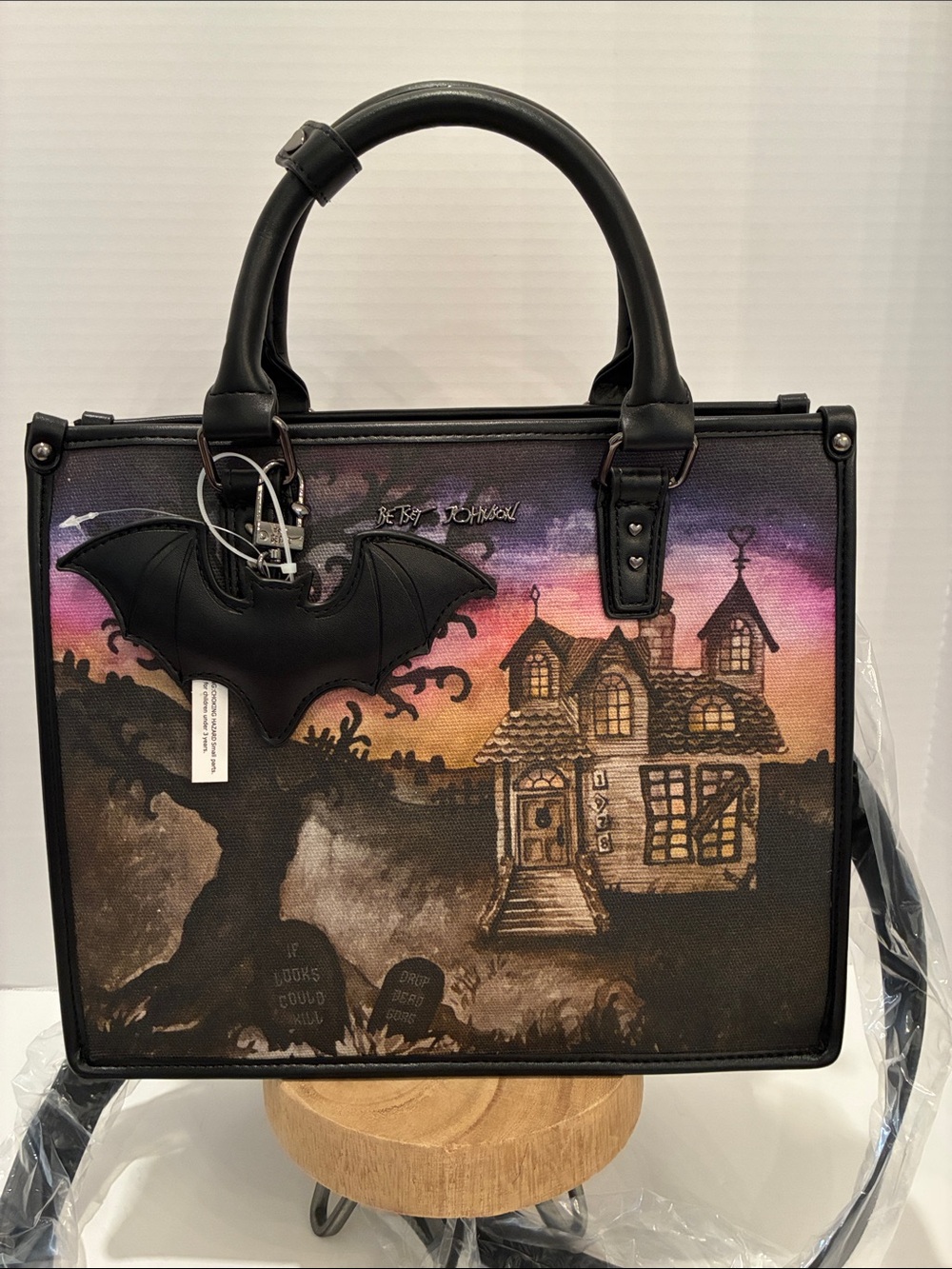 Betsey Johnson Black Purple Orange Haunted House Crossbody /Satchel